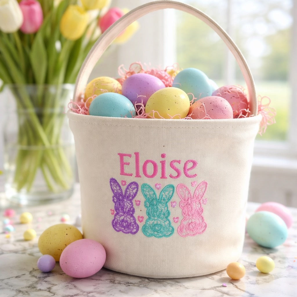 Easter Basket Girls Personalized - Children Embroidered Basket