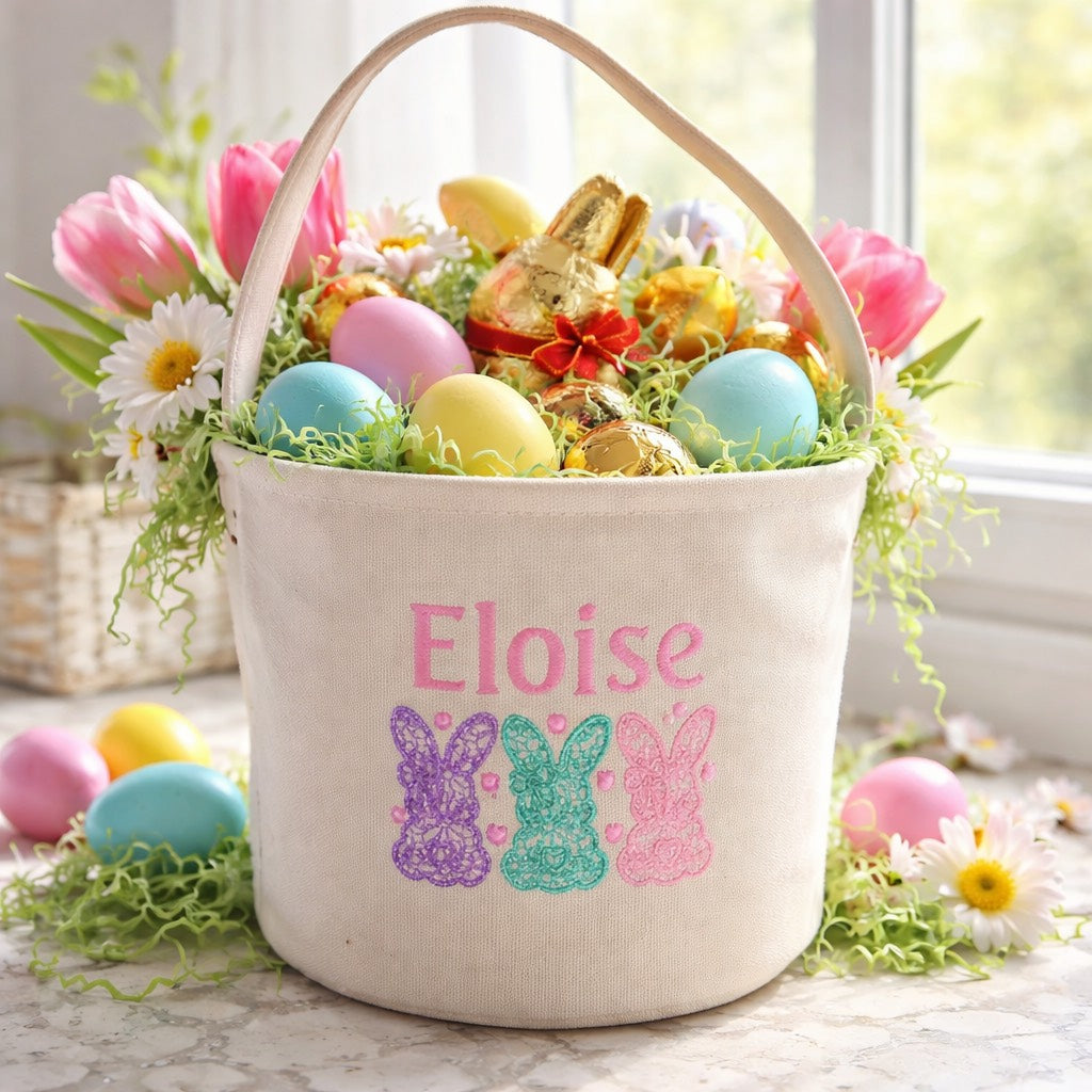 Easter Basket Girls Personalized - Children Embroidered Basket
