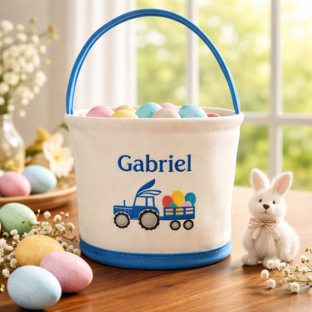 Easter Basket Boys Personalized - Children Embroidered Basket