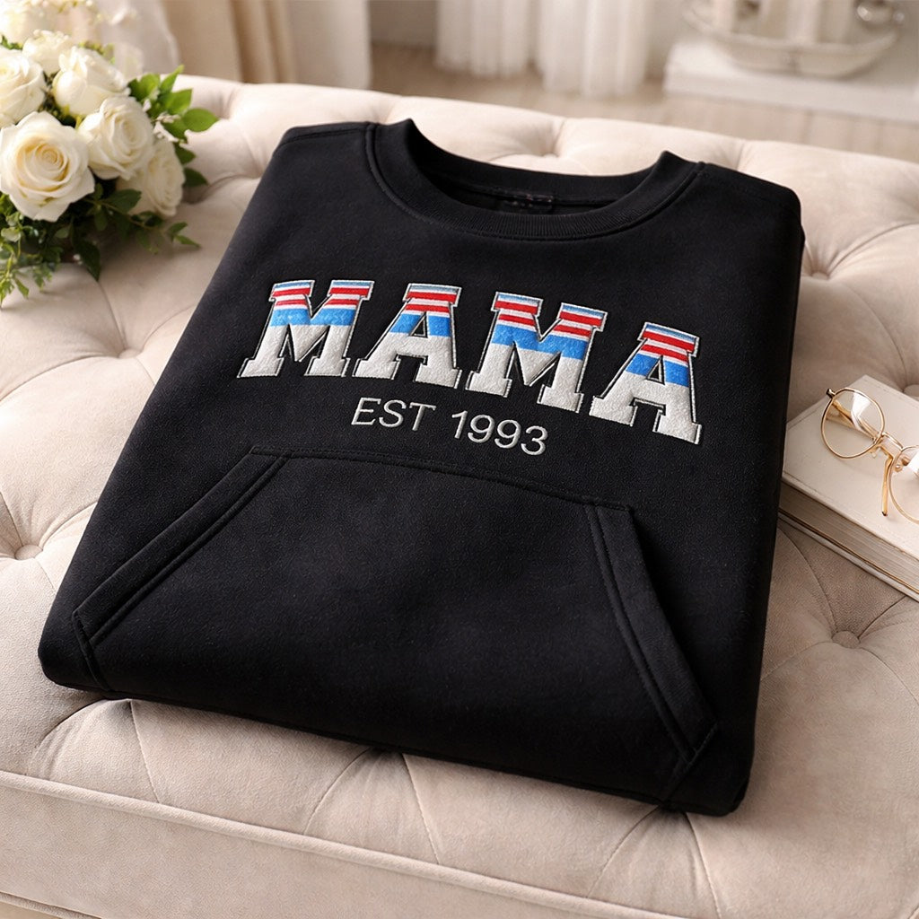 Mama EST - Crewneck Pocket Adult Embroidery