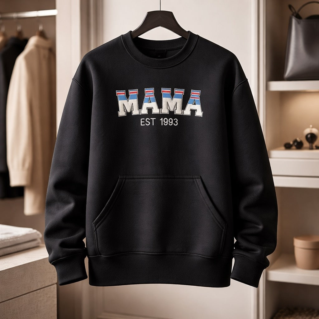 Mama EST - Crewneck Pocket Adult Embroidery