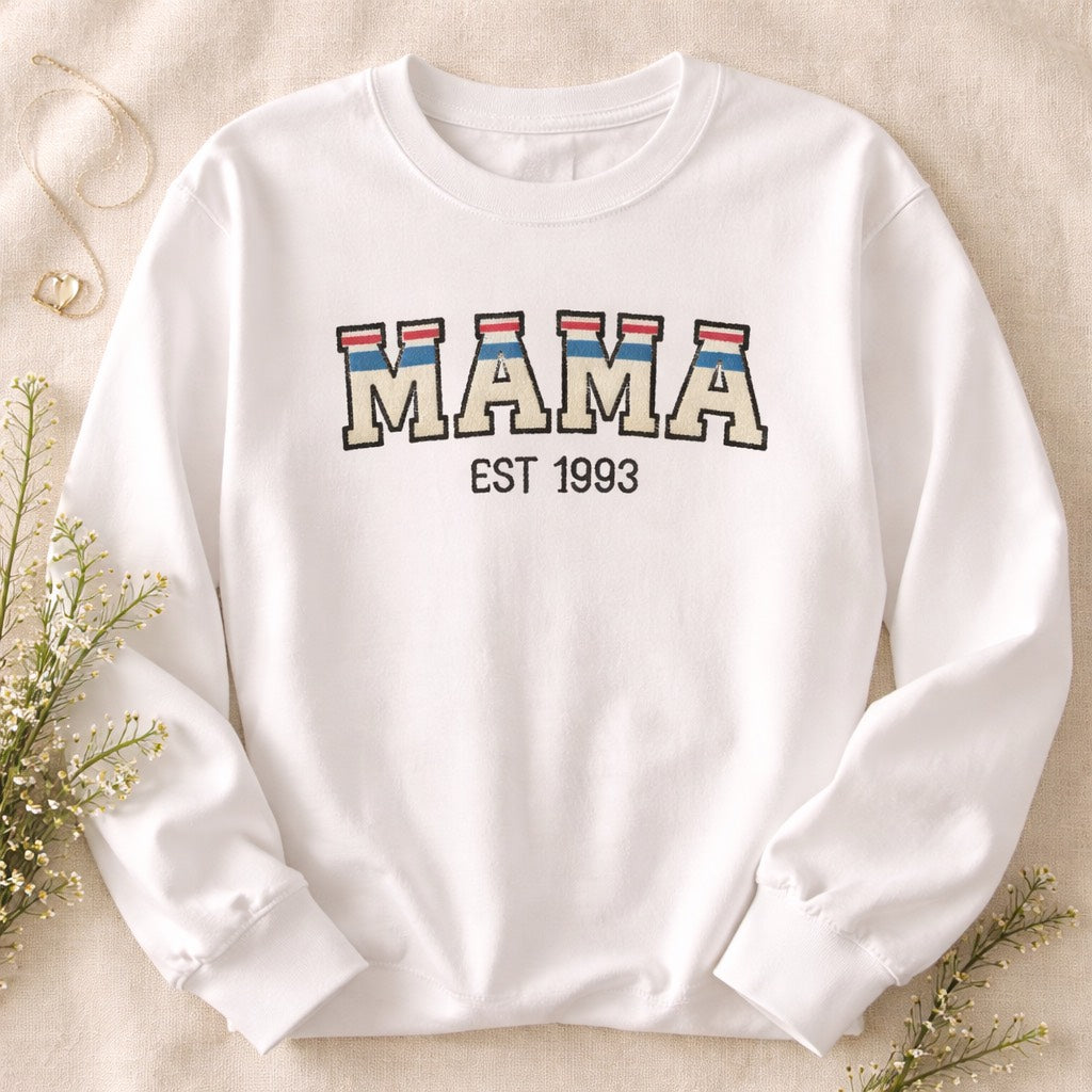 Mama Est.  - Long Sleeve T-Shirt Adult Embroidery