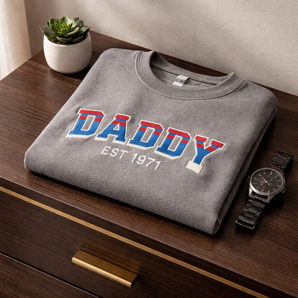 Daddy Est. - Long Sleeve T-Shirt Adult Embroidery