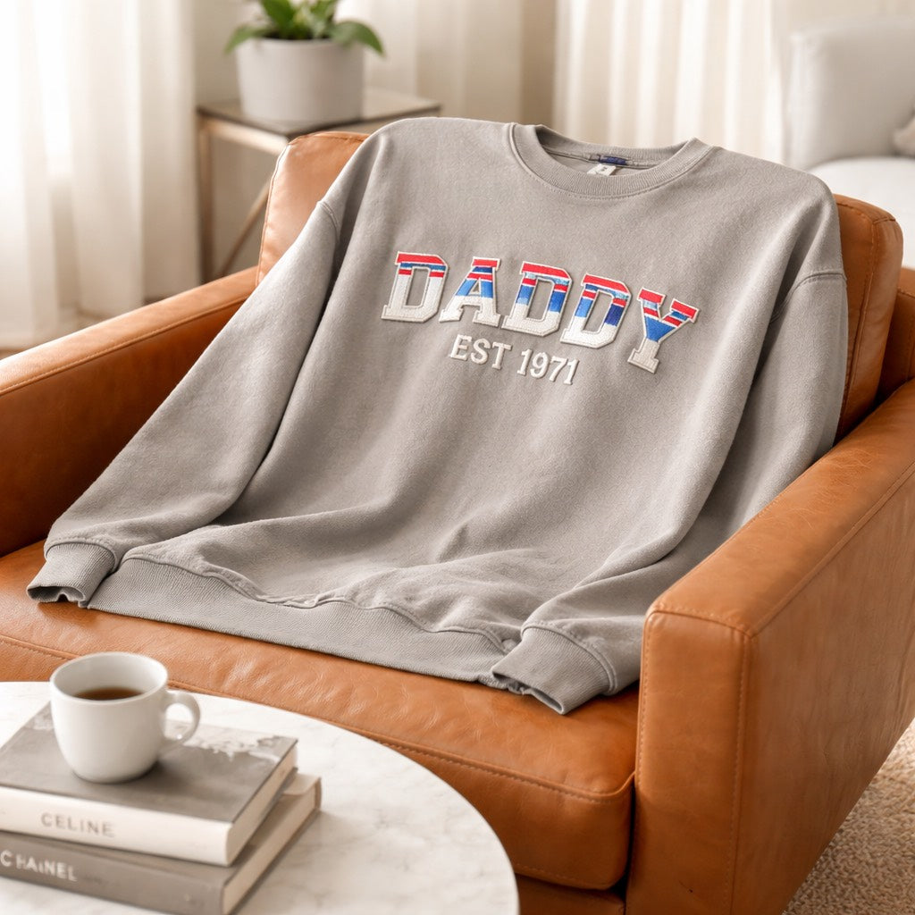Daddy Est. - Long Sleeve T-Shirt Adult Embroidery