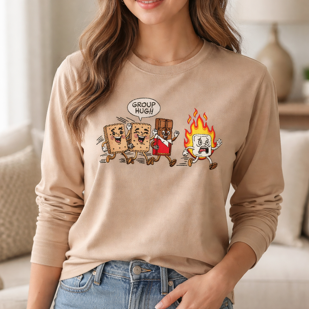 Camping Smores - Long Sleeve T-Shirt Adult Embroidery