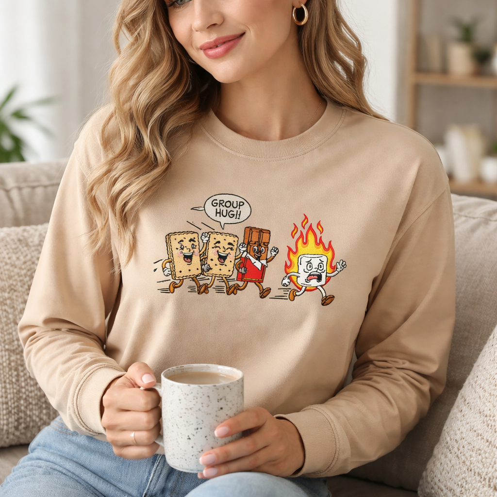 Camping Smores - Long Sleeve T-Shirt Adult Embroidery