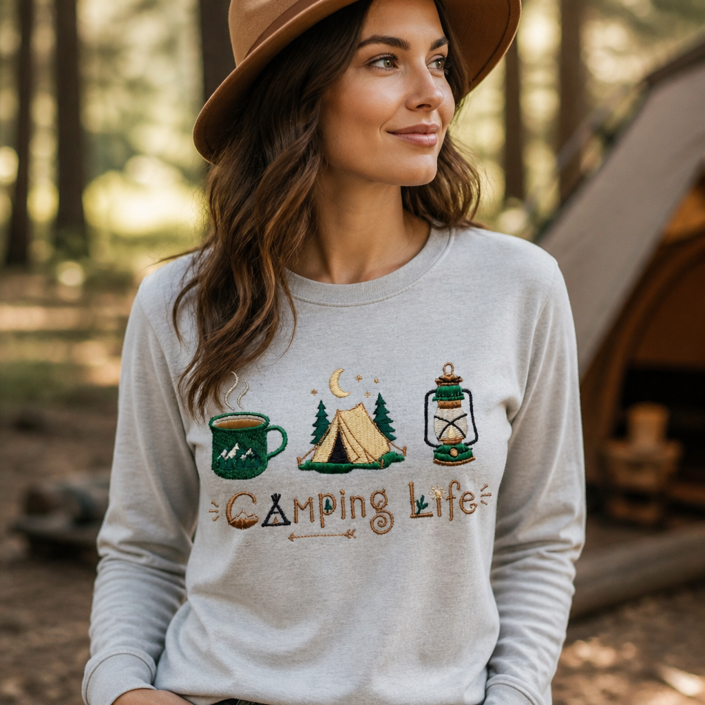 Camping Life - Long Sleeve T-Shirt Adult Embroidery