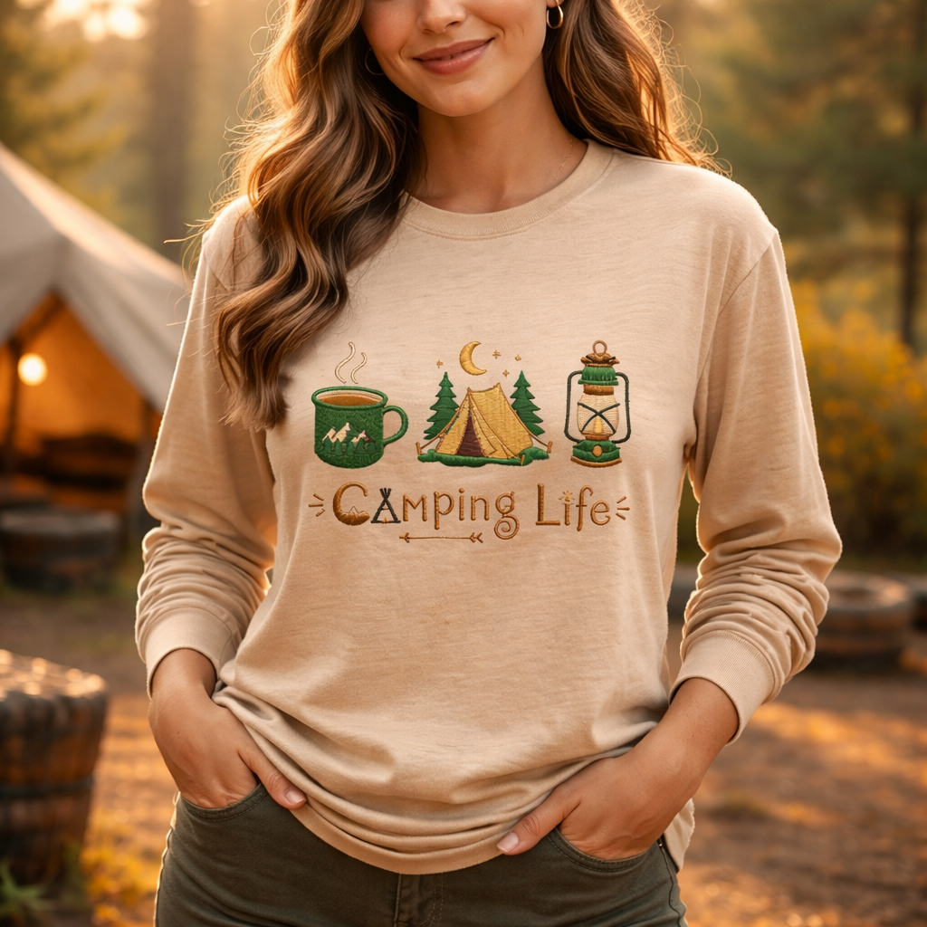 Camping Life - Long Sleeve T-Shirt Adult Embroidery