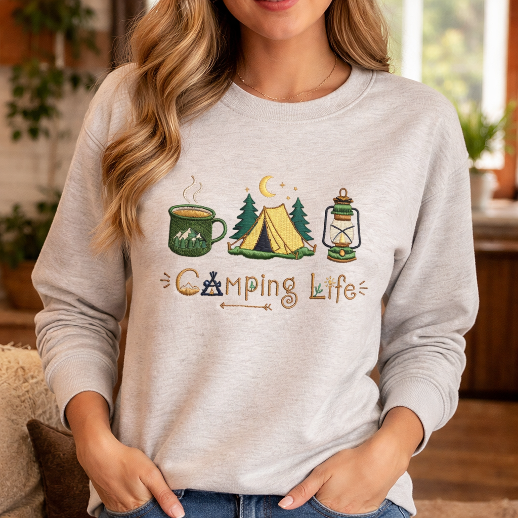 Camping Life - Long Sleeve T-Shirt Adult Embroidery