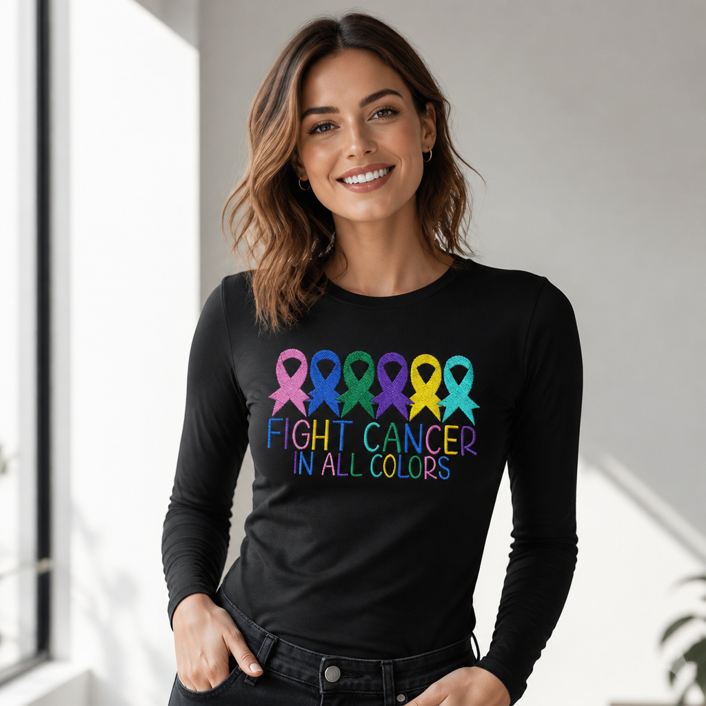 Fight Cancer In All Colors - Long Sleeve T-Shirt Adult Embroidery