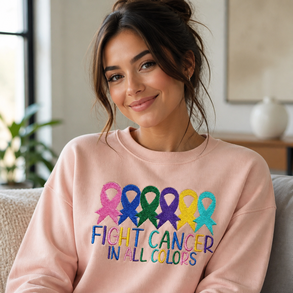 Fight Cancer In All Colors - Crewneck Adult Embroidery