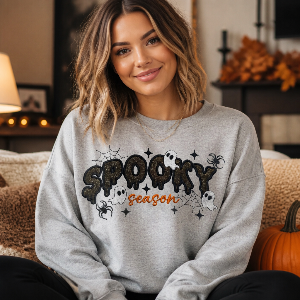 Spooky Season Halloween Crewneck Sweatshirt - Crewneck Adult Embroidery