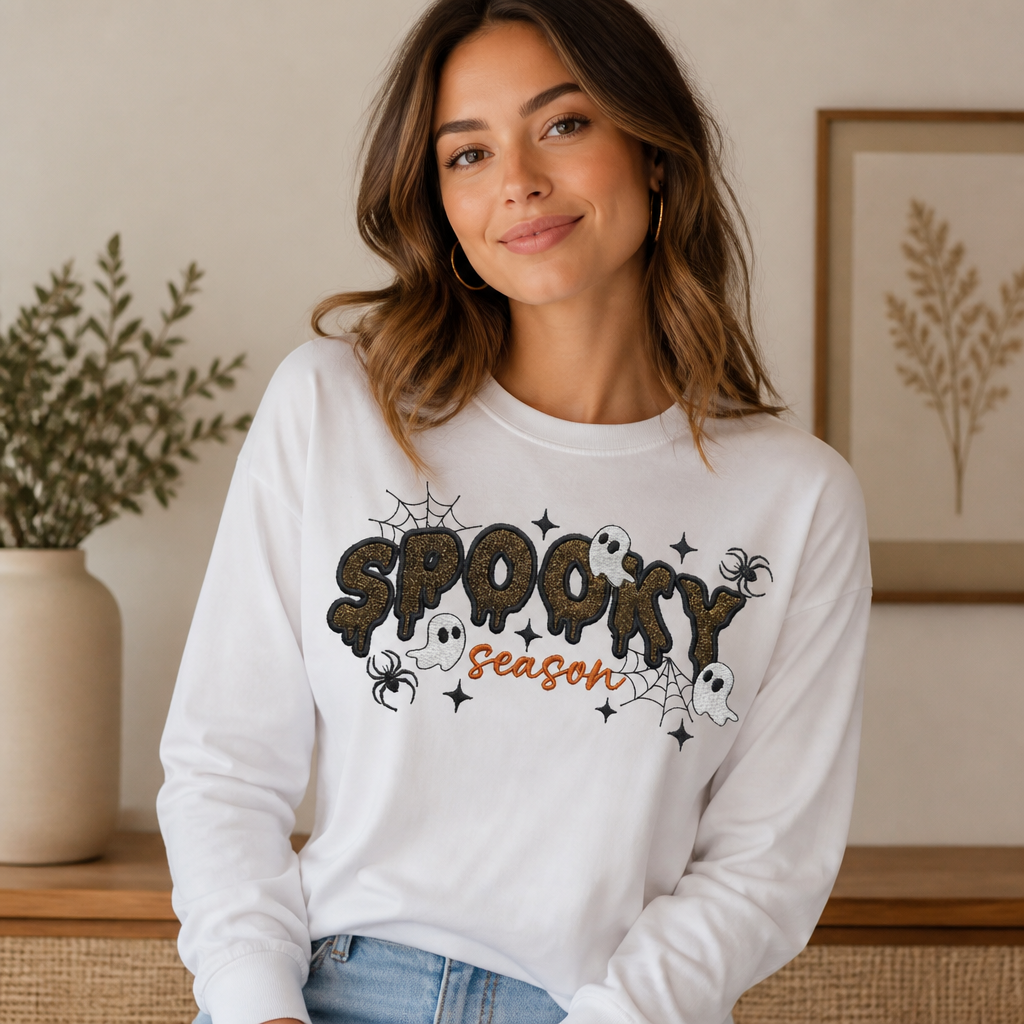 Spooky Season Embroidered - Long Sleeve T-Shirt Adult Embroidery