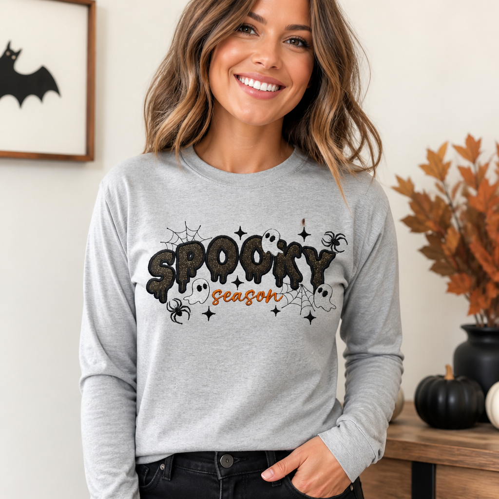 Spooky Season Embroidered - Long Sleeve T-Shirt Adult Embroidery