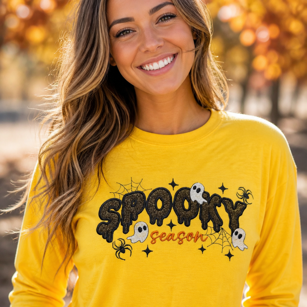Spooky Season Embroidered - Long Sleeve T-Shirt Adult Embroidery