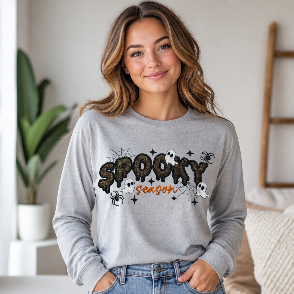 Spooky Season Embroidered - Long Sleeve T-Shirt Adult Embroidery