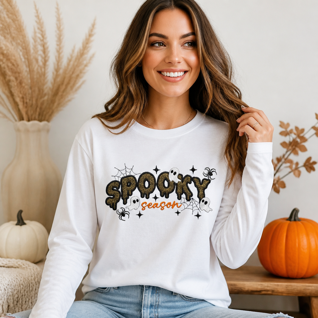 Spooky Season Embroidered - Long Sleeve T-Shirt Adult Embroidery