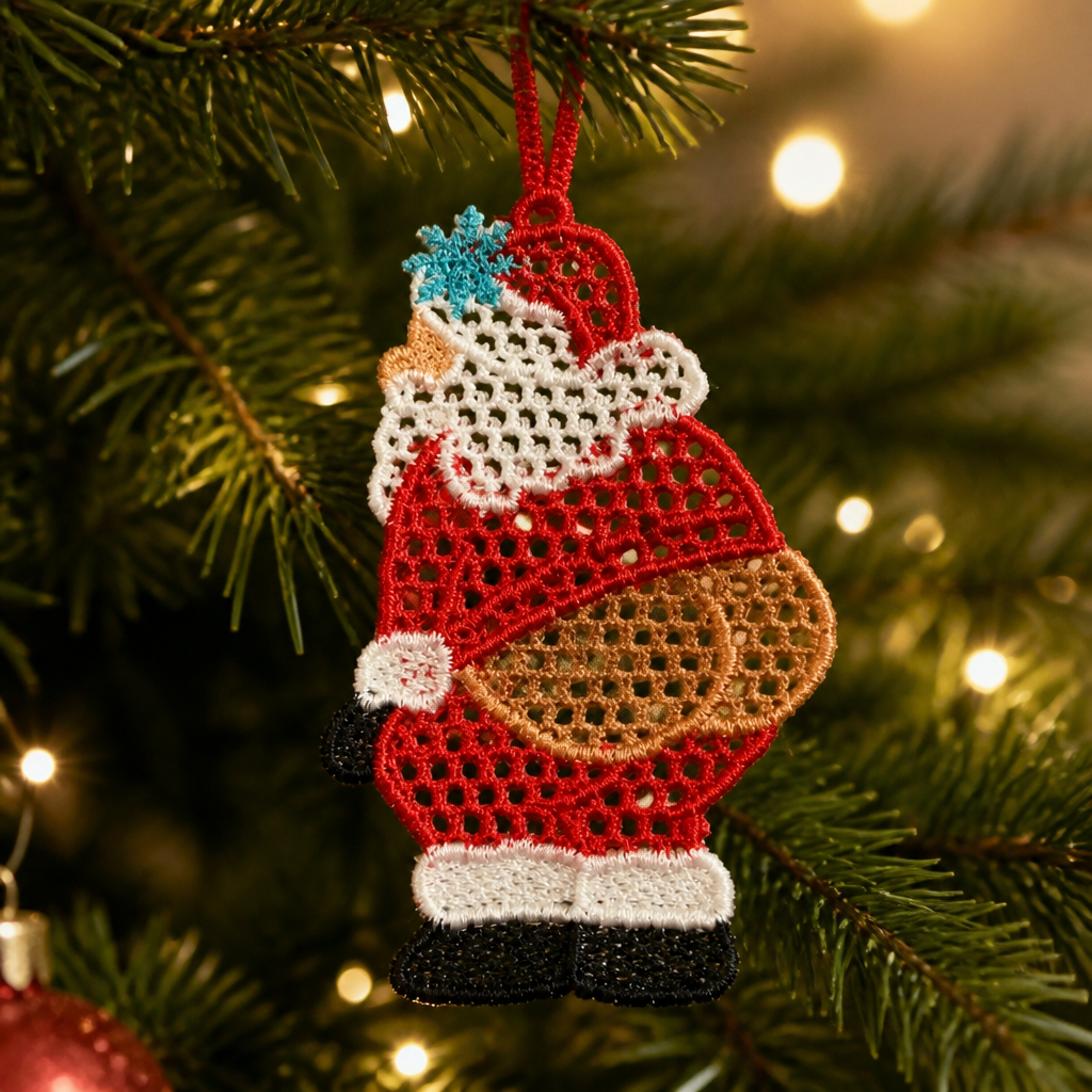 Embroidered Santa Claus Christmas Ornament- Embroidery