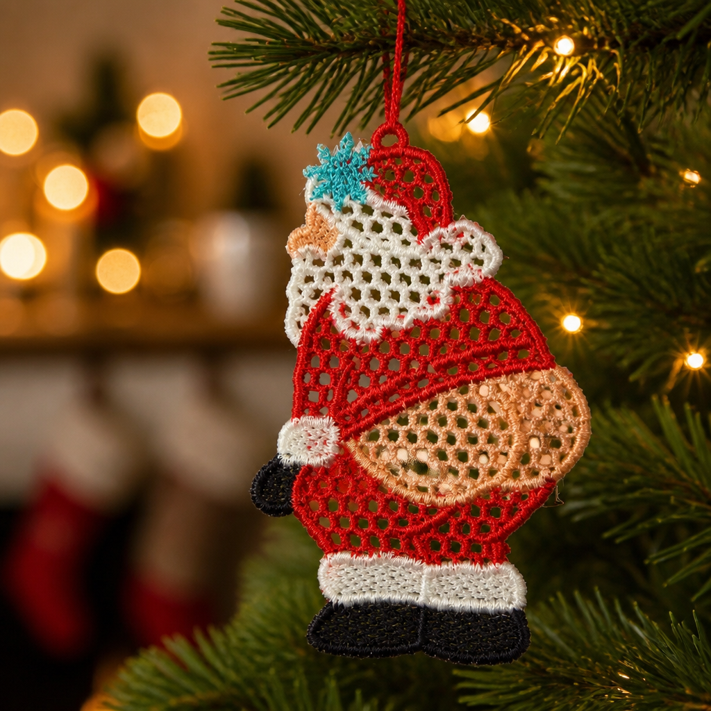 Embroidered Santa Claus Christmas Ornament- Embroidery