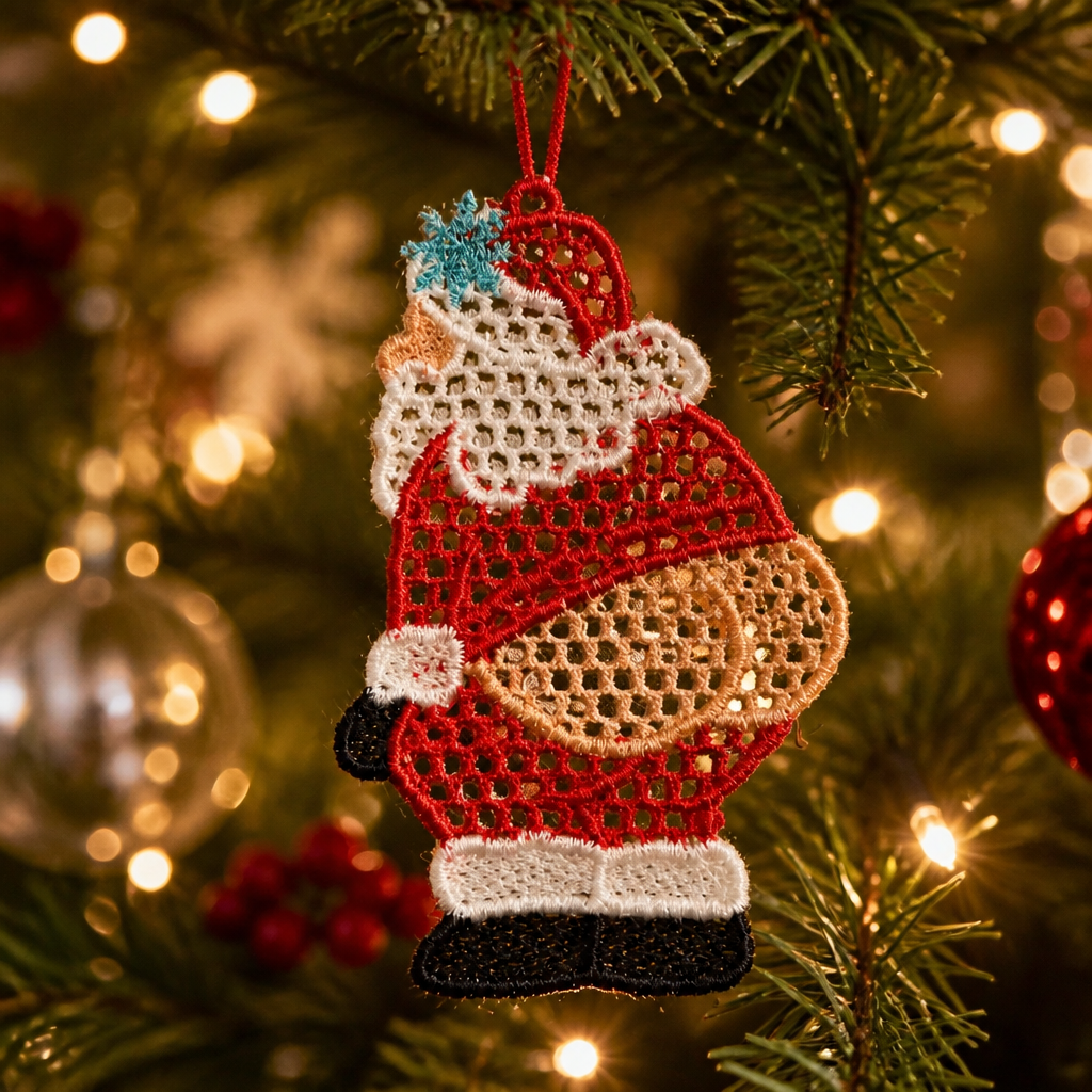 Embroidered Santa Claus Christmas Ornament- Embroidery