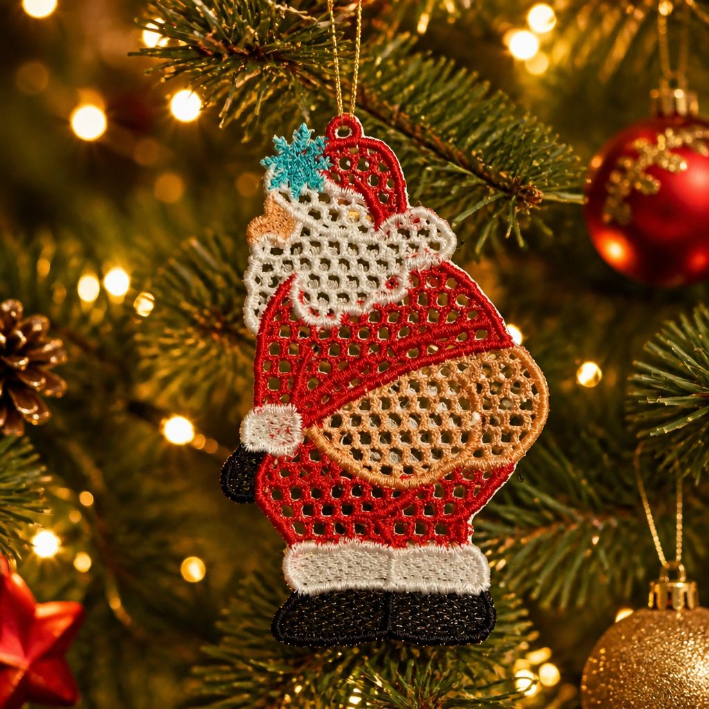 Embroidered Santa Claus Christmas Ornament- Embroidery