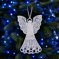 White Lace Angel Embroidered Christmas Ornament - Embroidery