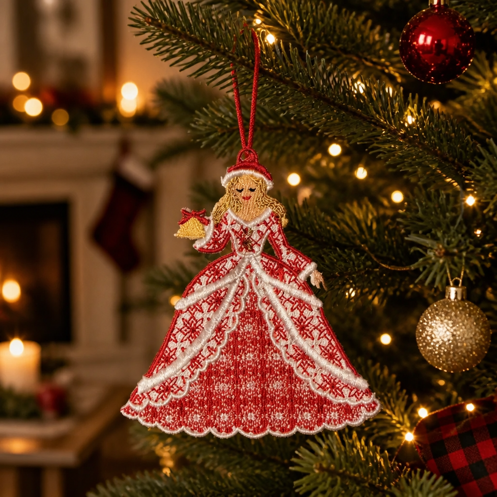 Christmas Lady Embroidered Ornament - Embroidery