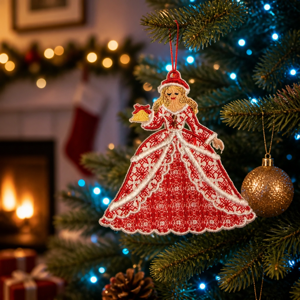 Christmas Lady Embroidered Ornament - Embroidery