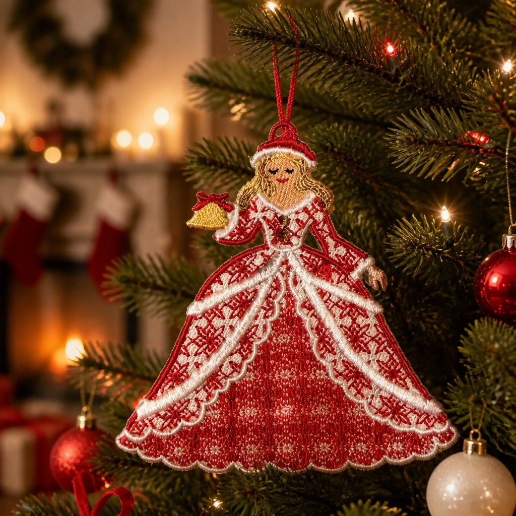Christmas Lady Embroidered Ornament - Embroidery