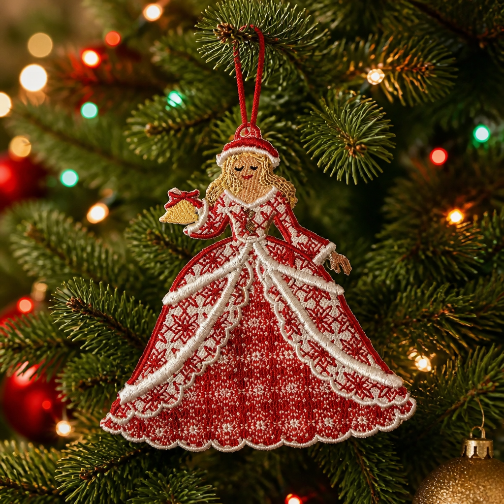 Christmas Lady Embroidered Ornament - Embroidery