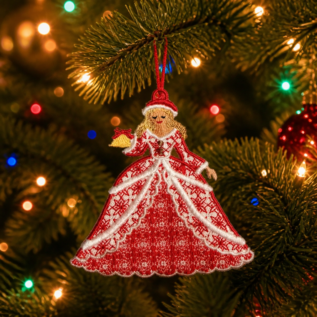 Christmas Lady Embroidered Ornament - Embroidery