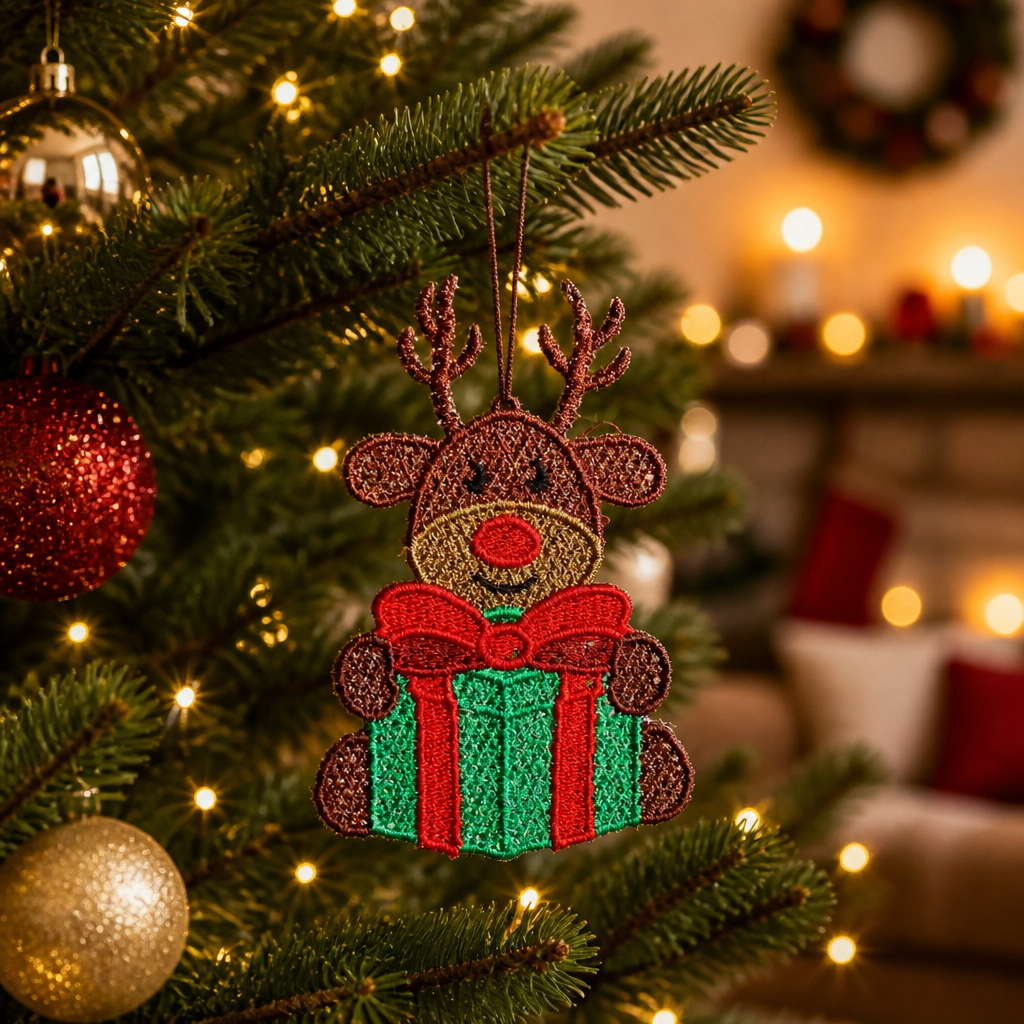 Embroidered Reindeer Christmas Ornament - Embroidery