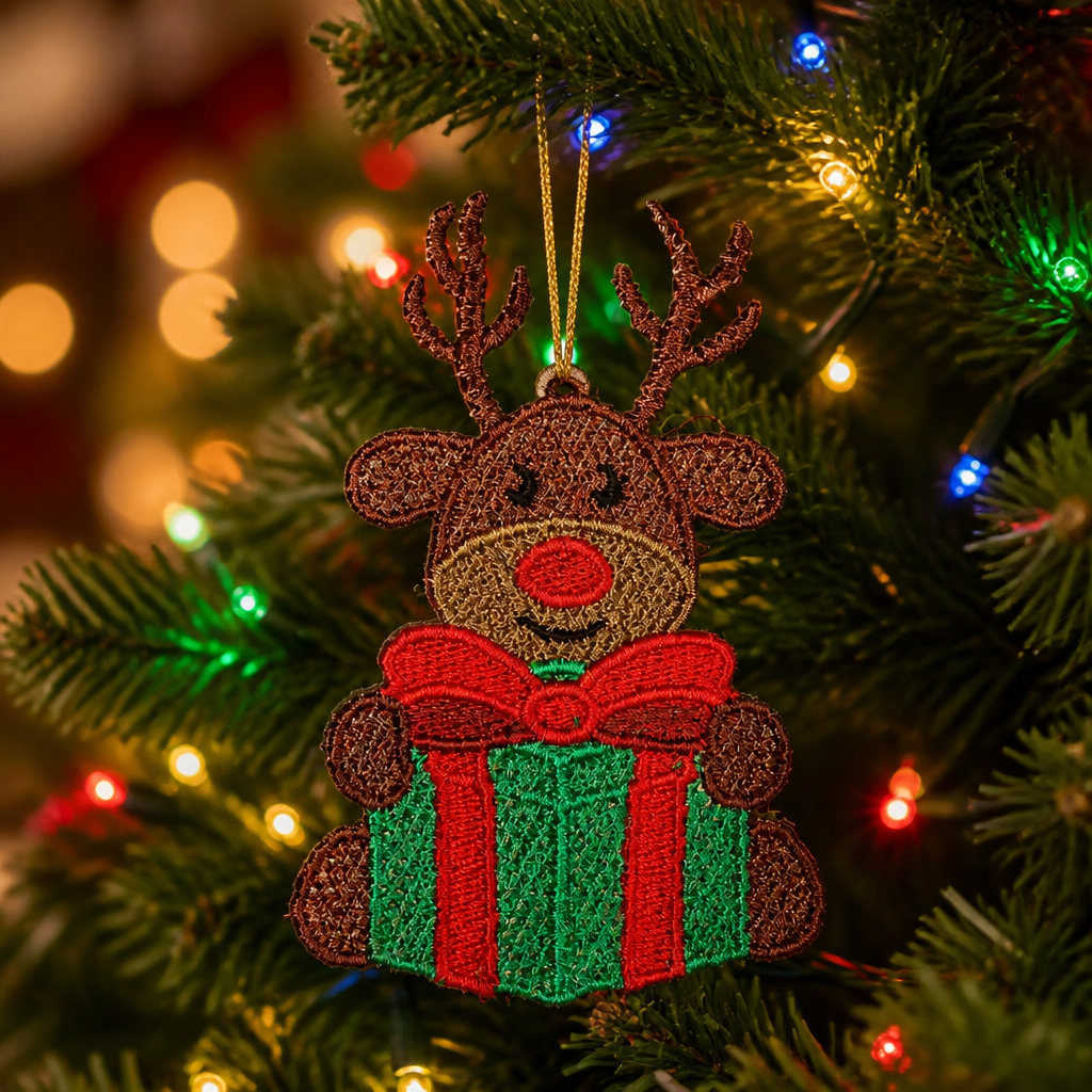 Embroidered Reindeer Christmas Ornament - Embroidery
