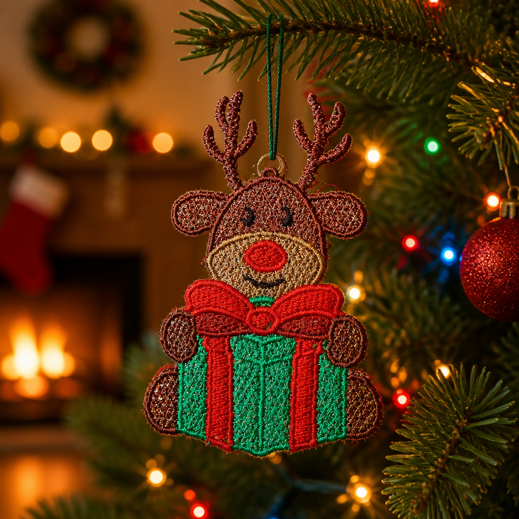 Embroidered Reindeer Christmas Ornament - Embroidery