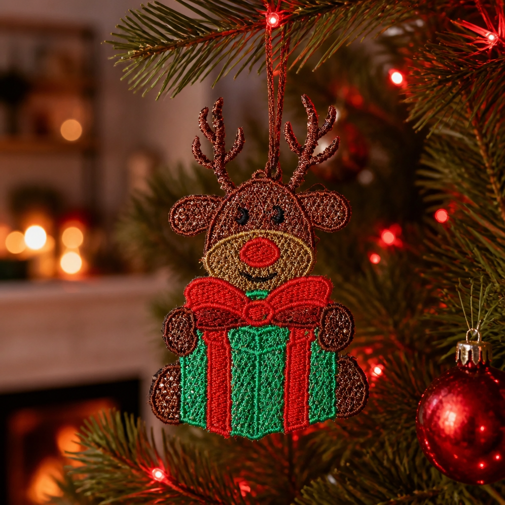 Embroidered Reindeer Christmas Ornament - Embroidery