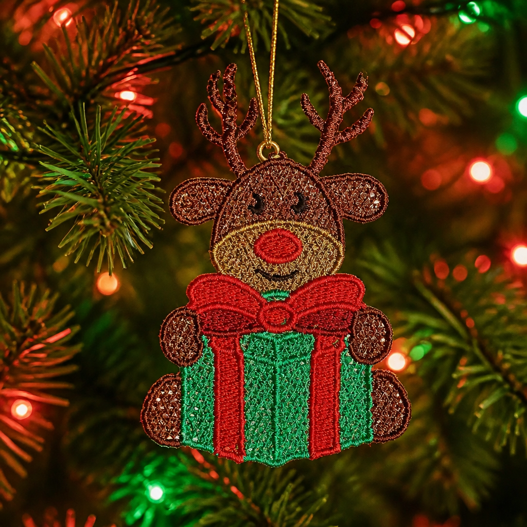 Embroidered Reindeer Christmas Ornament - Embroidery