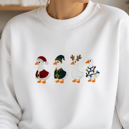 Adult Christmas Duck Crewneck Sweatshirt - Crewneck Adult Embroidery