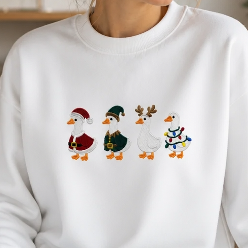 Adult Christmas Duck Crewneck Sweatshirt - Crewneck Adult Embroidery