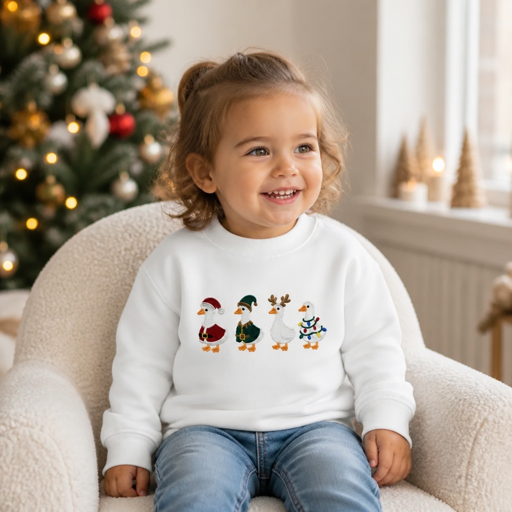 Youth & Toddler Christmas Duck T Shirt & Crewneck Sweatshirt - Kids Embroidery