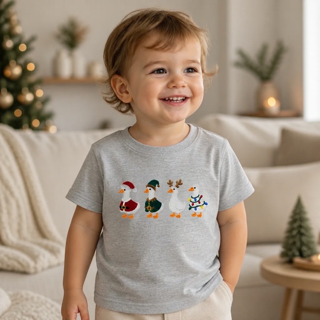 Youth & Toddler Christmas Duck T Shirt & Crewneck Sweatshirt - Kids Embroidery