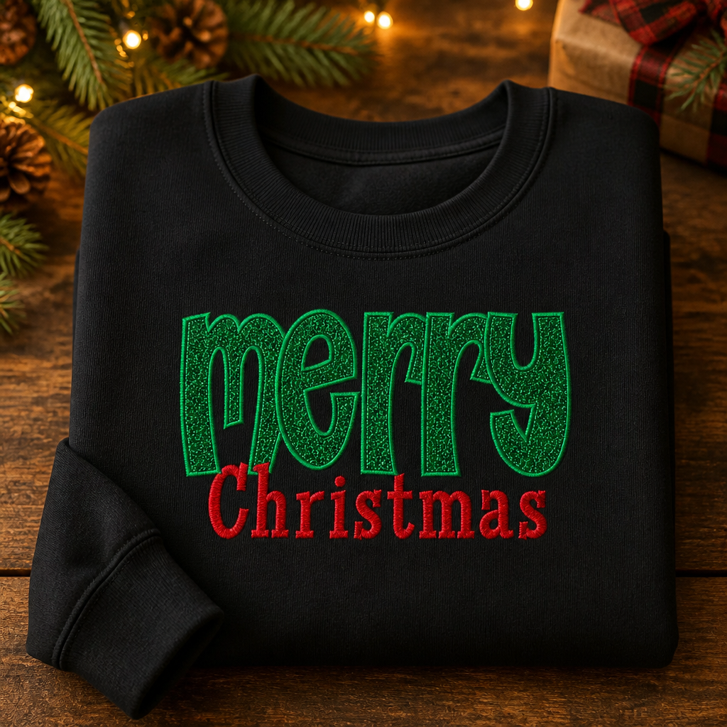 Youth Merry Christmas Crewneck Sweatshirt - Kids Embroidery