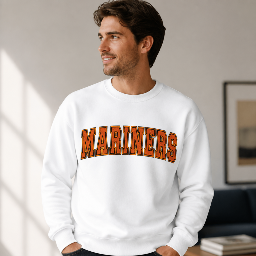 Mariners School Mascot Varsity Spirit Wear Embroidered - Crewneck Adult Embroidery
