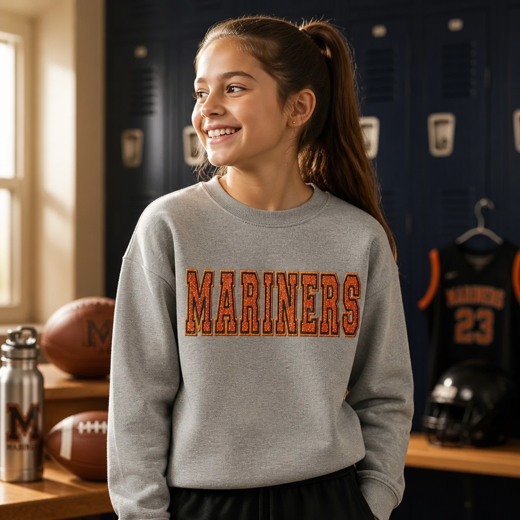 Mariners School Mascot Varsity Spirit Wear Embroidered - Crewneck Adult Embroidery