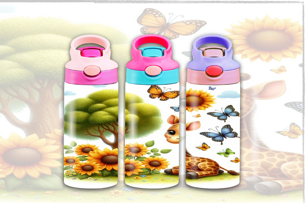 Giraffe With Sunflowers 12oz - Kids Sippy Digital Download