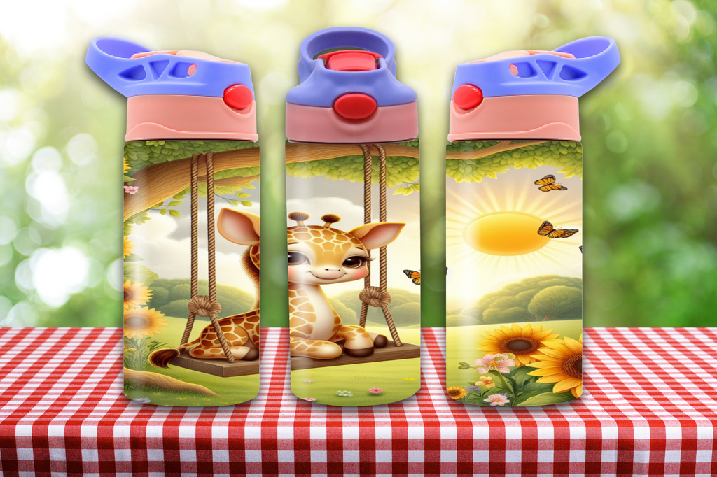 Giraffe On Swing 12oz - Kids Sippy Digital Download