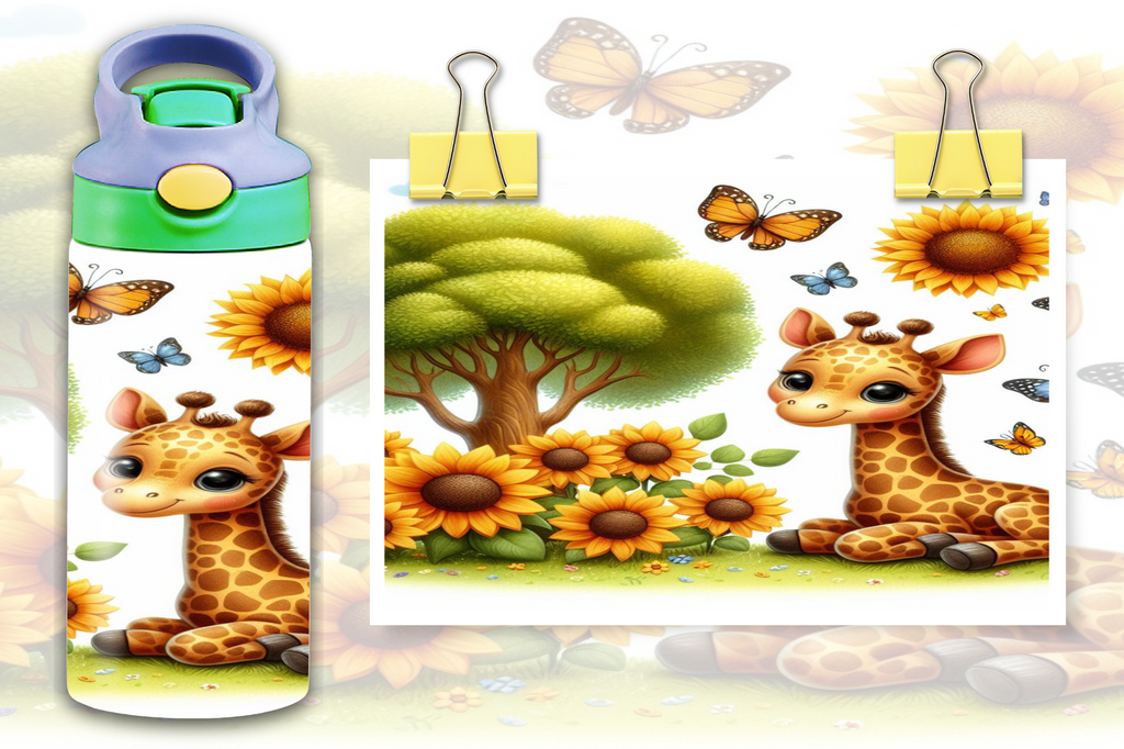 Giraffe With Sunflowers 12oz - Kids Sippy Digital Download