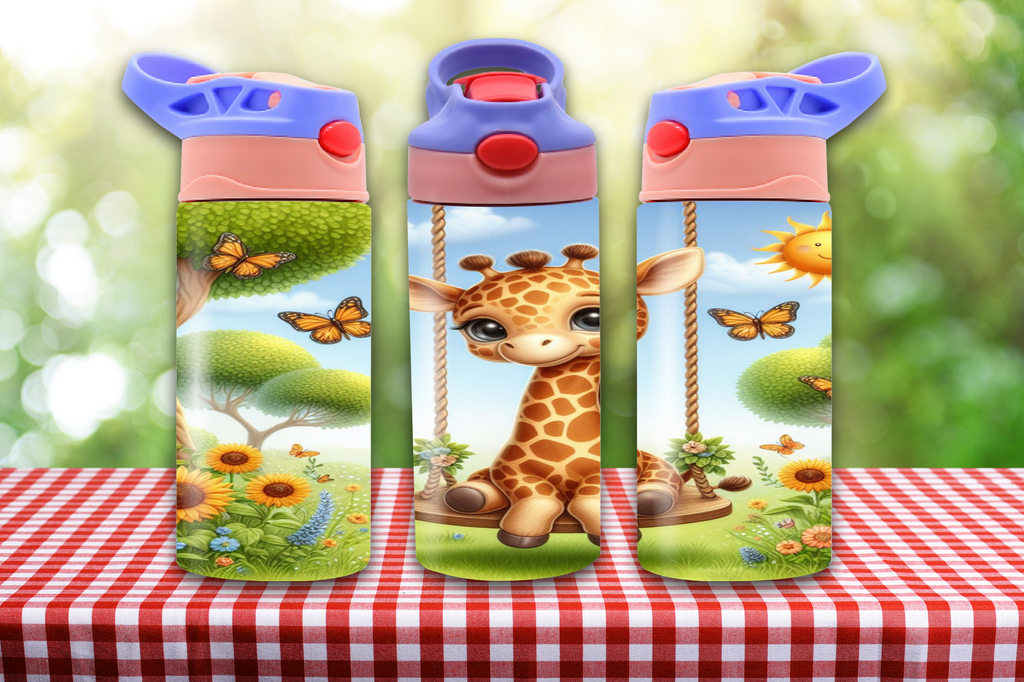 Baby Giraffe On Swing 12oz - Kids Sippy Digital Download