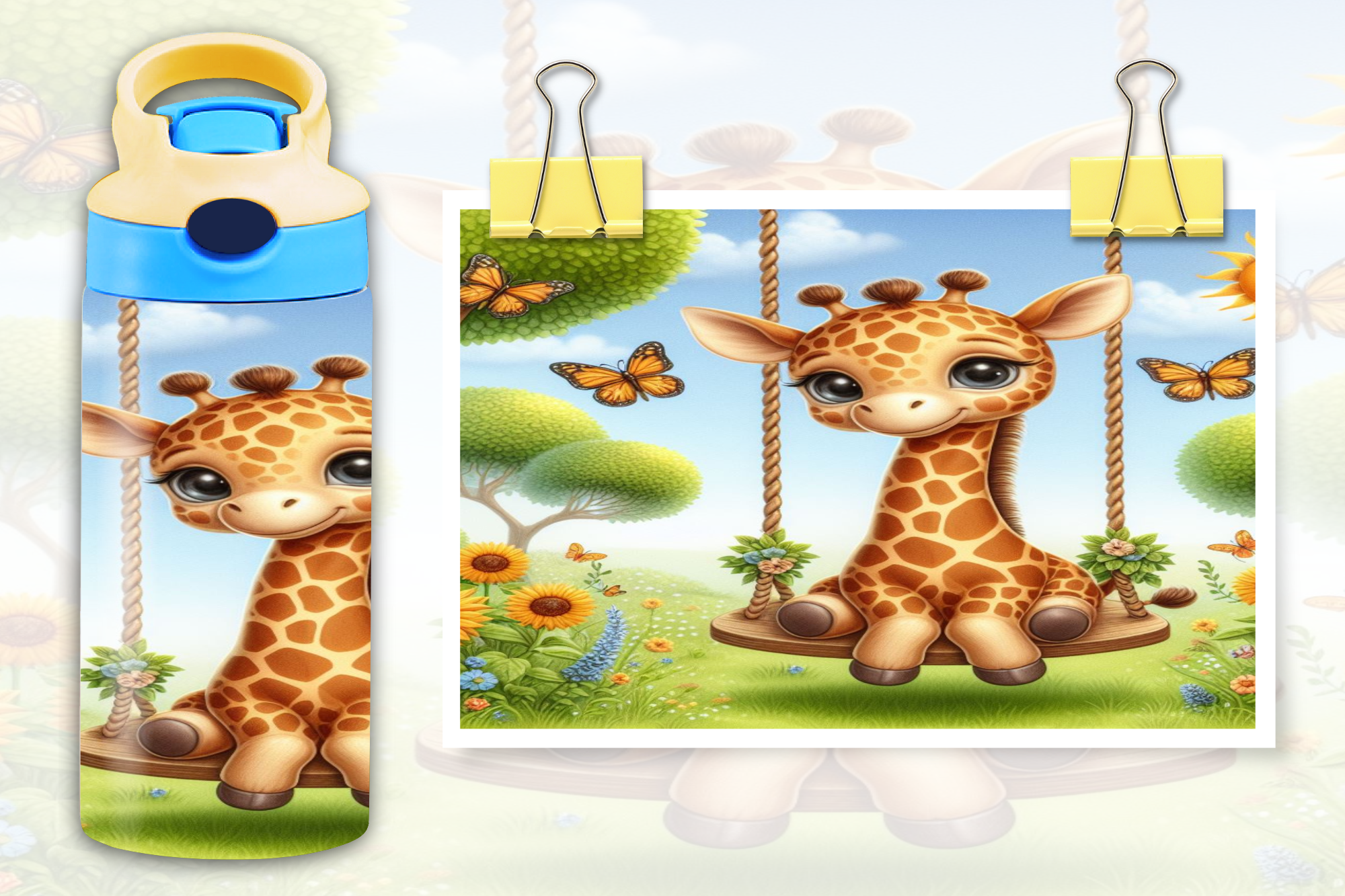 Baby Giraffe On Swing Kids 12oz Sippy - Digital Download