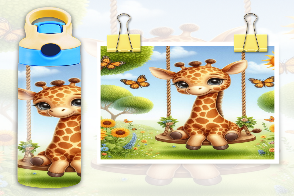 Baby Giraffe On Swing 12oz - Kids Sippy Digital Download