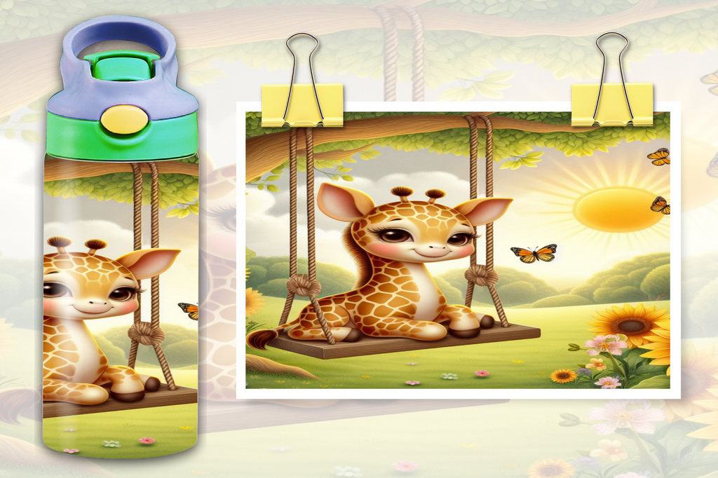 Giraffe On Swing 12oz - Kids Sippy Digital Download